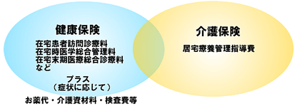 訪問診療の費用について、健康保険と介護保険の関係のイラスト